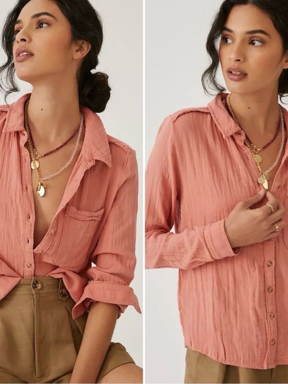 Pilcro 100% cotton gauze coral button up